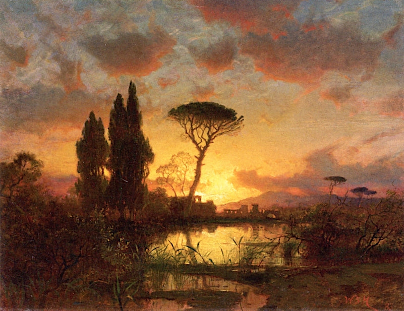 Italian Landscape at Sunset, vintage artwork by William Stanley Haseltine, 12x8" (A4) Poster