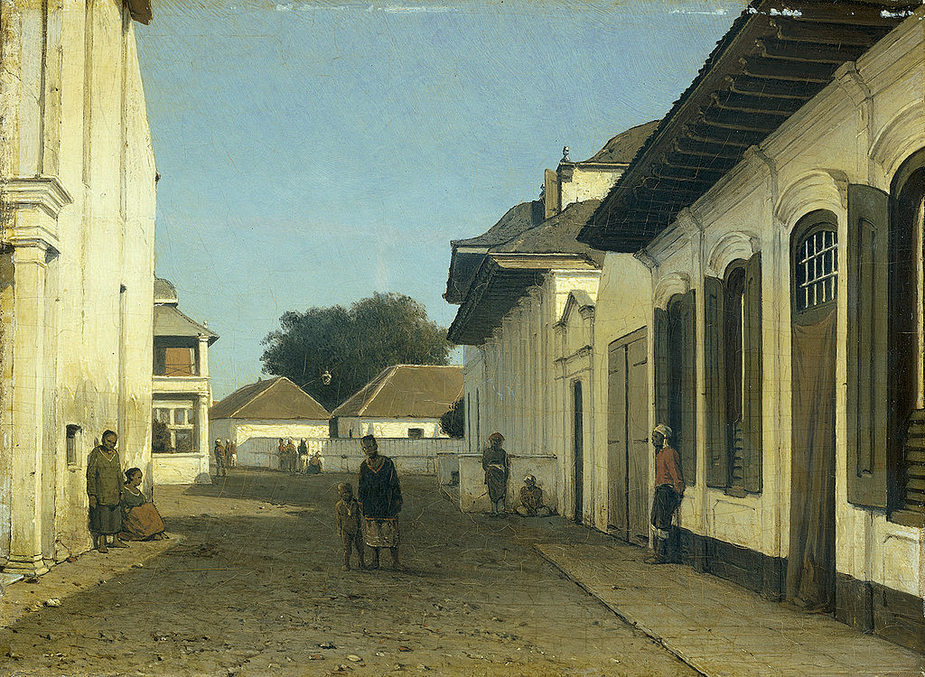 A Street in the Old Part of Batavia, vintage artwork by Attributed to Johannes 'Jan' Weissenbruch, 12x8" (A4) Poster