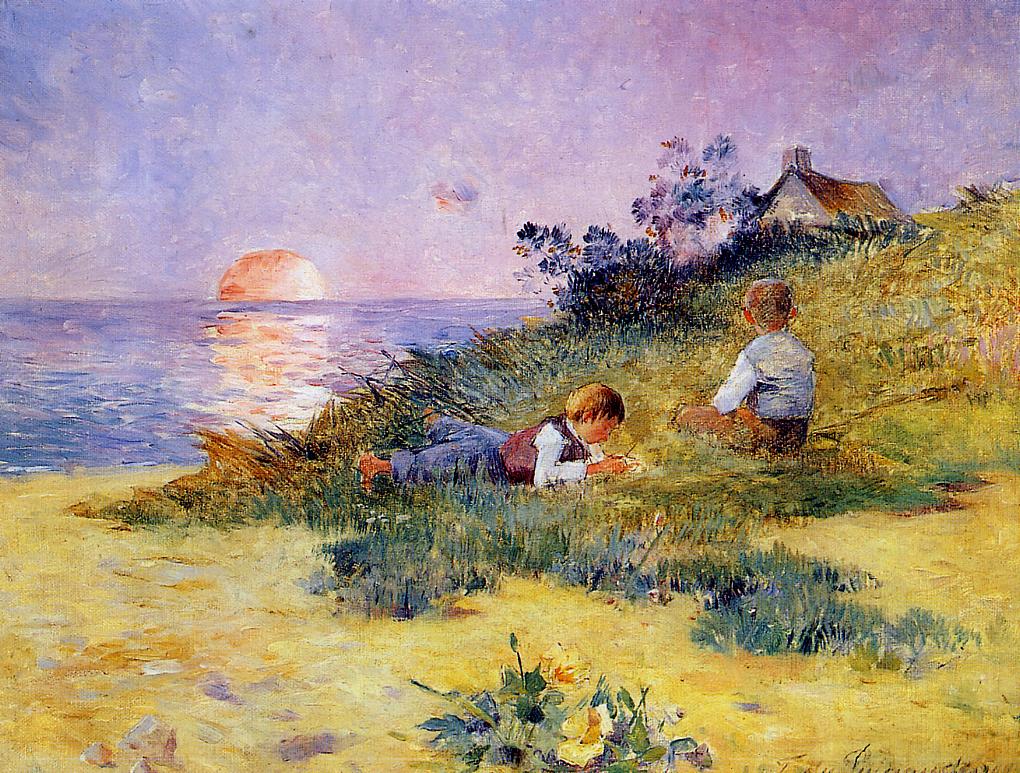Children on a Dune, vintage artwork by Ferdinand du Puigaudeau, 12x8" (A4) Poster