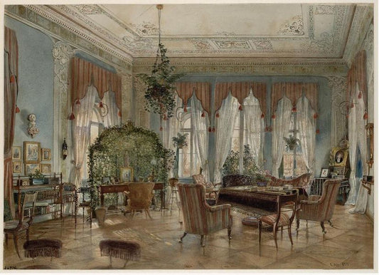 Salon der Fürstin Henriette Odescalchi in Schloss Hirtenberg, vintage artwork by Rudolf von Alt, A3 (16x12") Poster Print