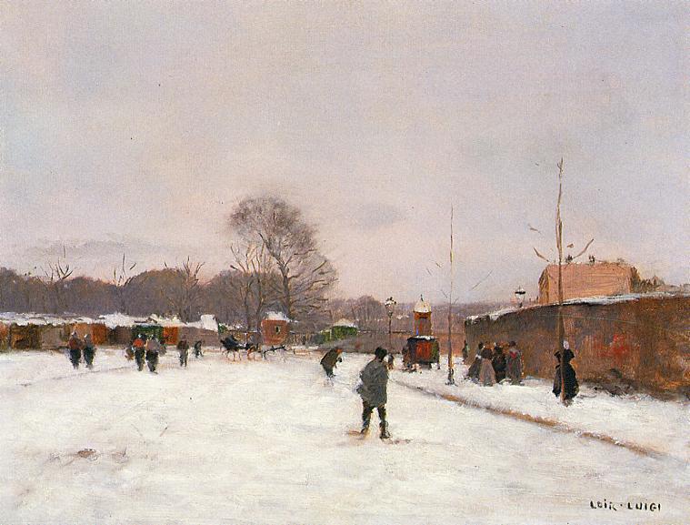 Paris in Winter, vintage artwork by Luigi Loir, 12x8" (A4) Poster