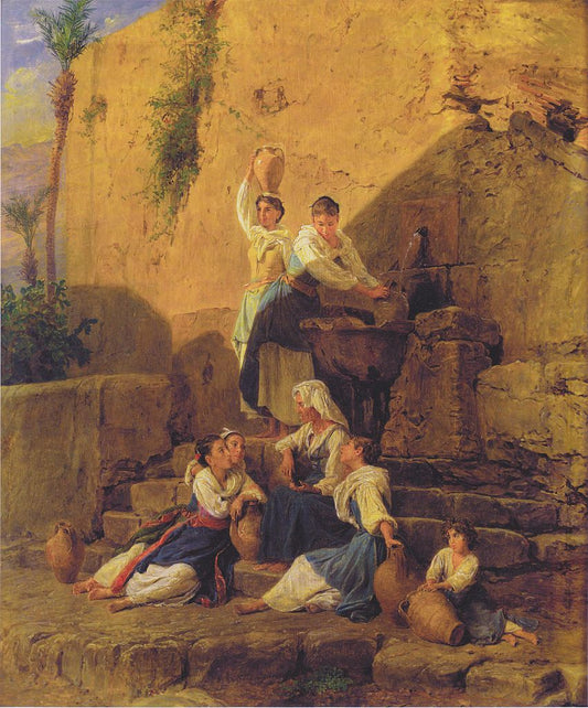At the Fountain in Taormina, vintage artwork by Ferdinand Georg Waldmüller, A3 (16x12") Poster Print