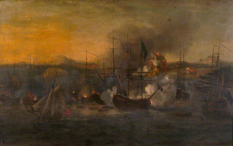 Bombardment of Castillo San Lorenzo by  Admiral Vernon, vintage artwork by John Cleveley the Elder, 12x8" (A4) Poster