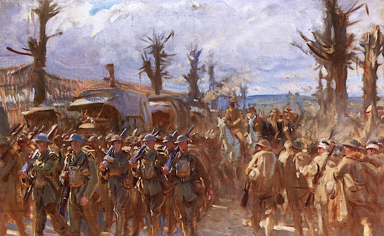 Arrival of American Troops at the Front, vintage artwork by John Singer Sargent, 12x8" (A4) Poster