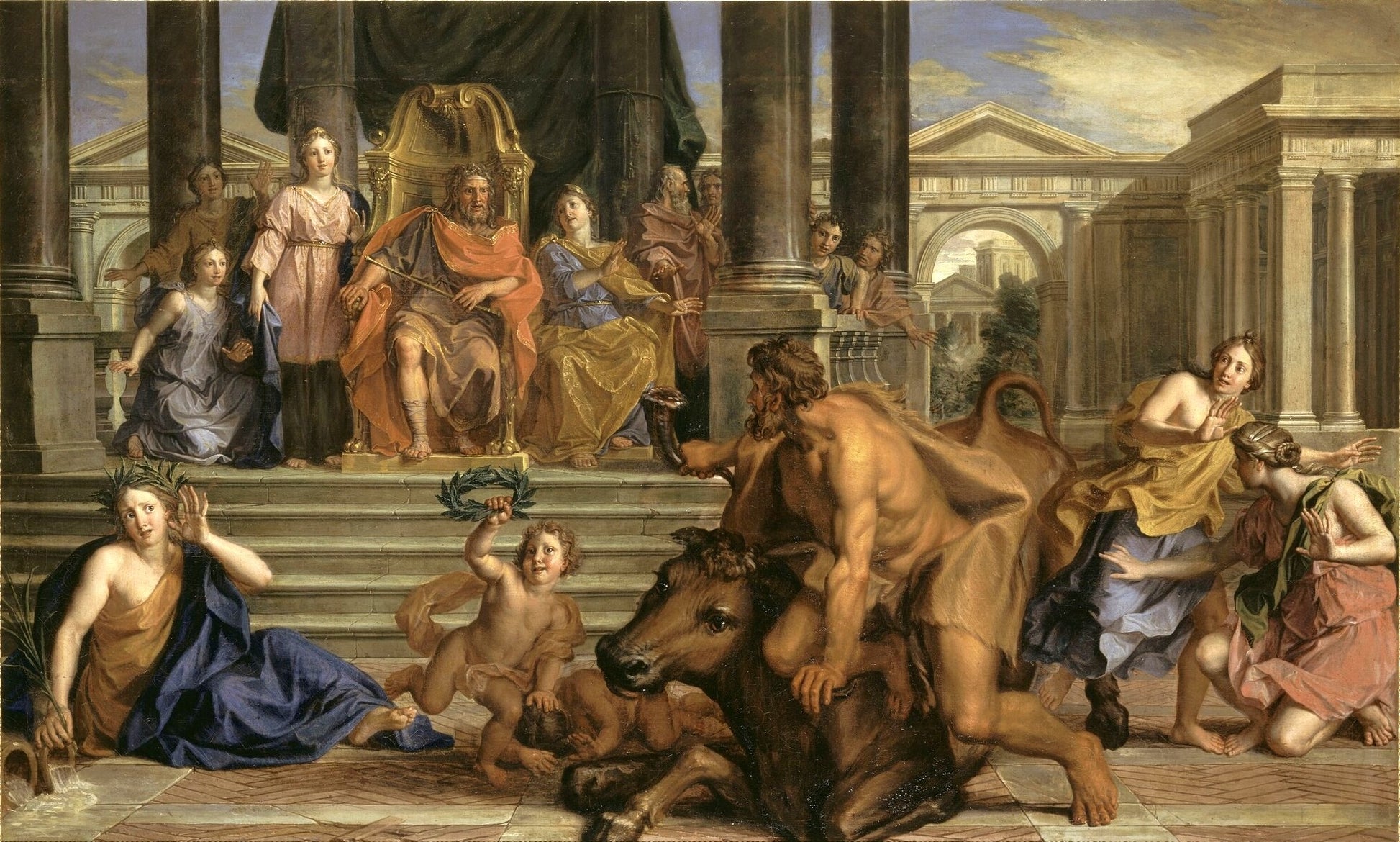 Story of Hercules - Fight between Hercules and Achelous, vintage artwork by Noël Coypel I, 12x8" (A4) Poster