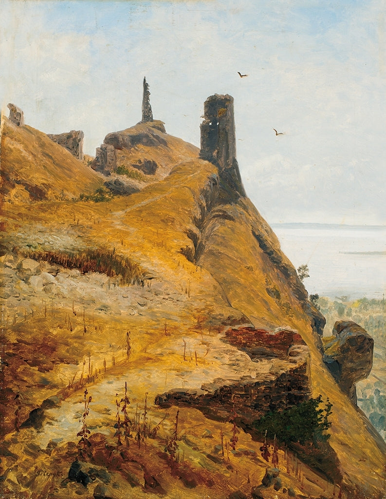 Ruins of the Szigliget Castle, vintage artwork by Károly Telepy, 12x8" (A4) Poster