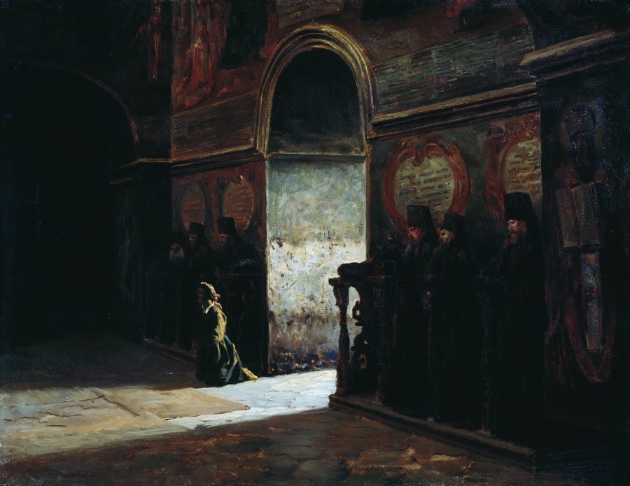 In the Monastery, vintage artwork by Nikolai Aleksandrovich Yaroshenko, 12x8" (A4) Poster