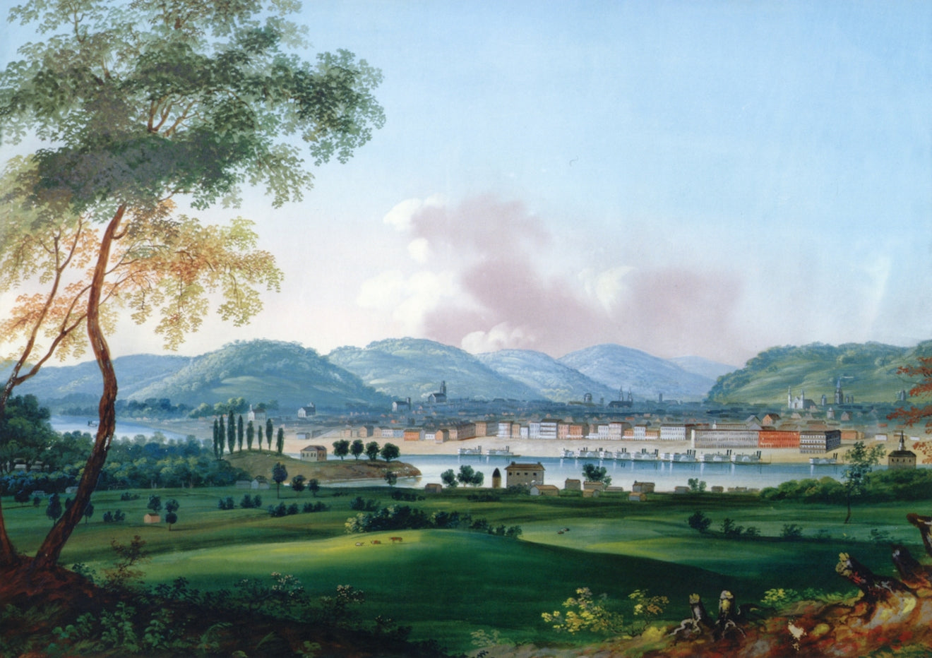 Cincinnati from behind Newport Barracks, vintage artwork by John Caspar Wild, A3 (16x12") Poster Print