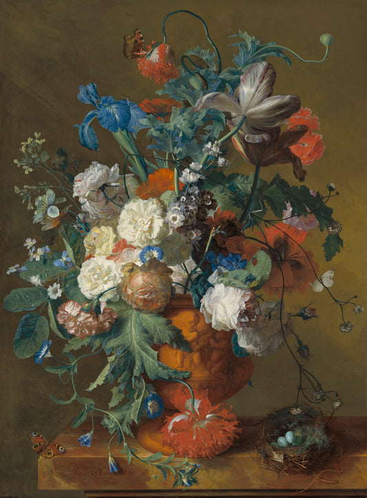 Flowers in an Urn, vintage artwork by Jan van Huysum, 12x8" (A4) Poster
