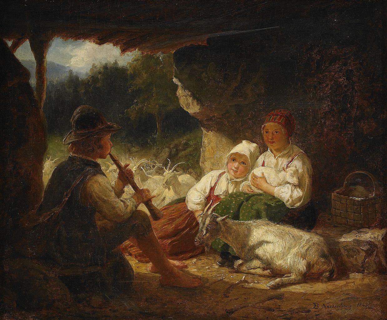 Sheppard Family with Goats, vintage artwork by Bengt Nordenberg, 12x8" (A4) Poster