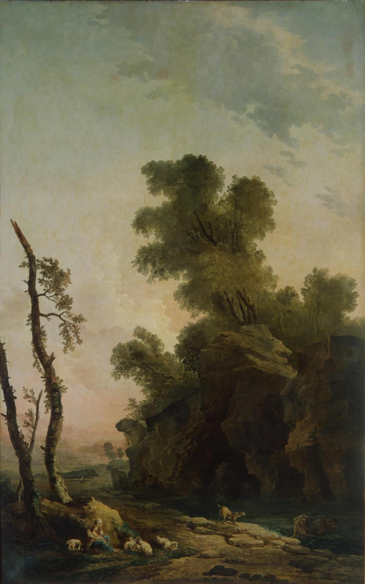 Landscape with Rocks, vintage artwork by Hubert Robert, 12x8" (A4) Poster