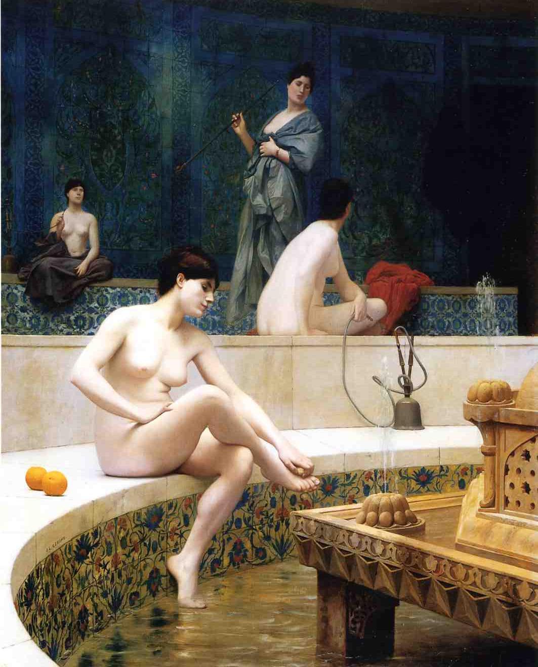 The Harem Bathing, vintage artwork by Jean-Leon Gerôme, 12x8" (A4) Poster