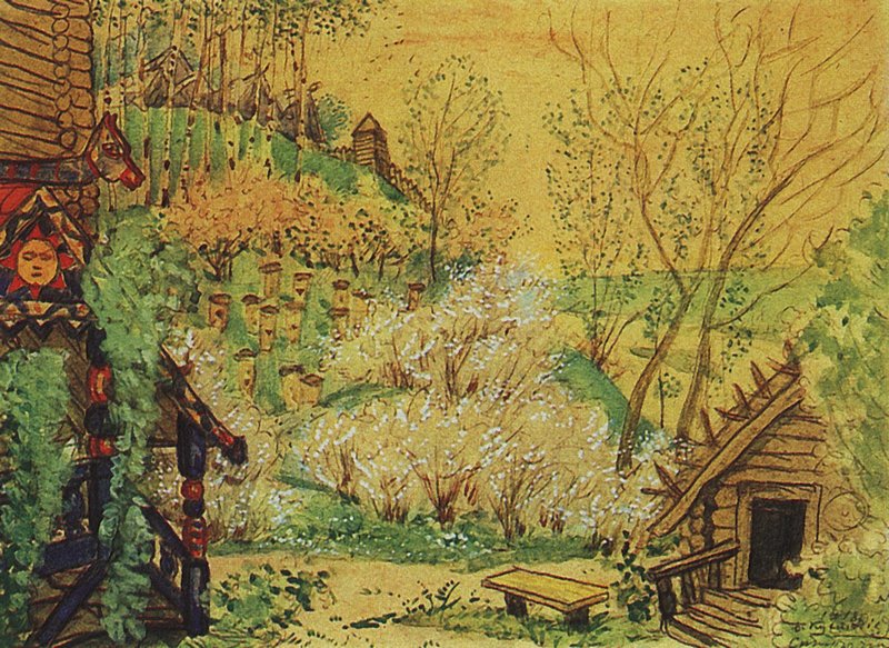 Berendeyevka, vintage artwork by Boris Mikhailovich Kustodiev, 12x8" (A4) Poster