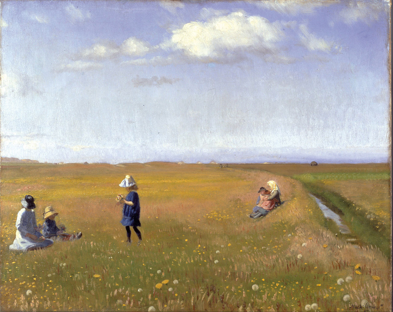 Children and Young Girls Picking Flowers in a Field North of Skagen, vintage artwork by Michael Peter Ancher, 12x8" (A4) Poster