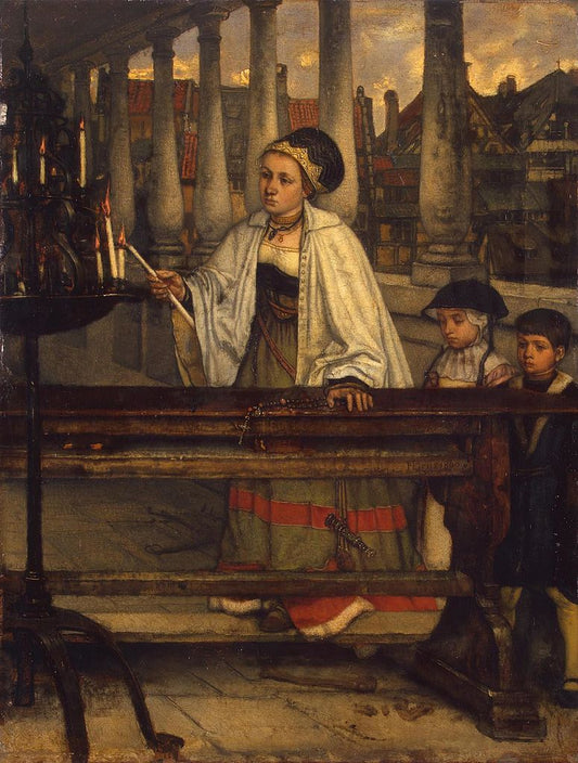 Vow. A Woman Lighting Candles, vintage artwork by Jan August Hendrik Leys, A3 (16x12") Poster Print