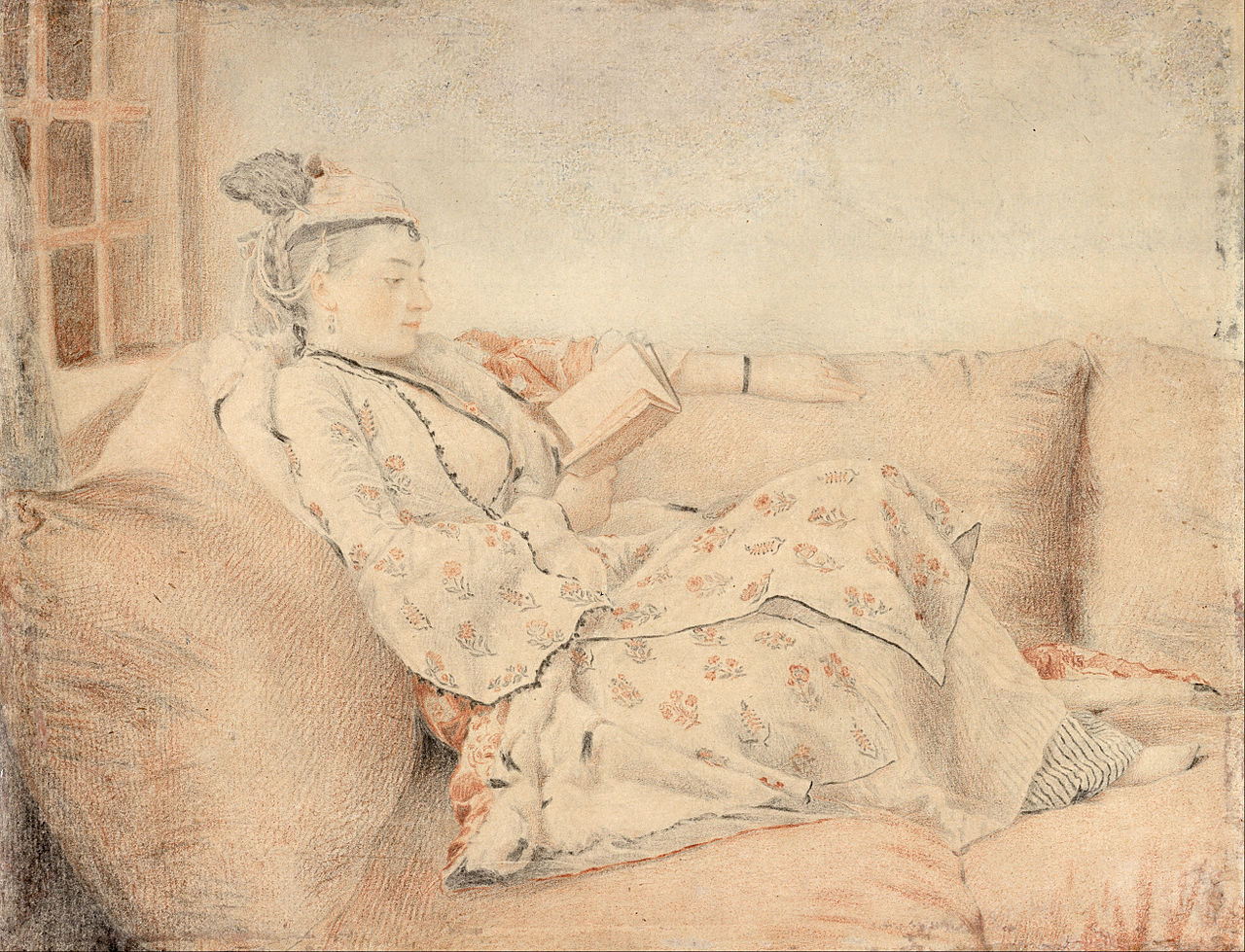 Lady in Turkish dress, reading, vintage artwork by Jean-Étienne Liotard, 12x8" (A4) Poster