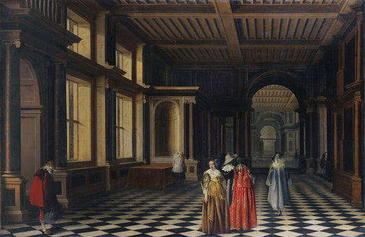 Figures in a Classical Gallery, vintage artwork by Willem Duyster, 12x8" (A4) Poster