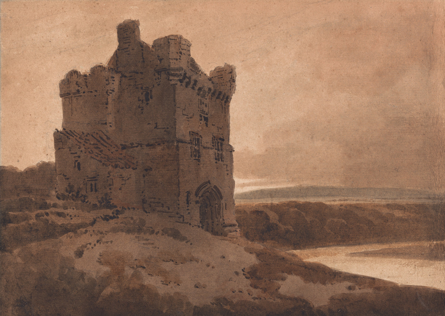 A Border Tower, vintage artwork by Thomas Girtin, 12x8" (A4) Poster