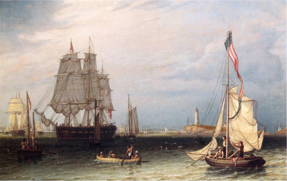 Shipping Scene at Boston Light, vintage artwork by Robert Salmon, 12x8" (A4) Poster
