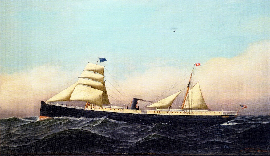 SS Columbia, vintage artwork by Antonio Jacobsen, 12x8" (A4) Poster