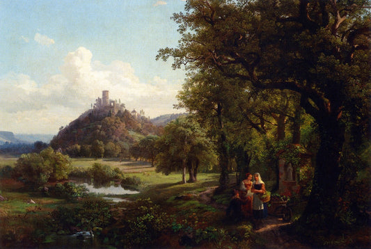 A Meeting by  the Road, vintage artwork by James McDougal Hart, 12x8" (A4) Poster