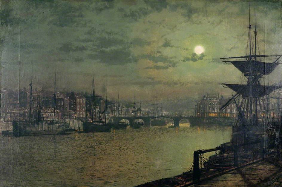 Baiting the Lines, Whitby , vintage artwork by John Atkinson Grimshaw, 12x8" (A4) Poster