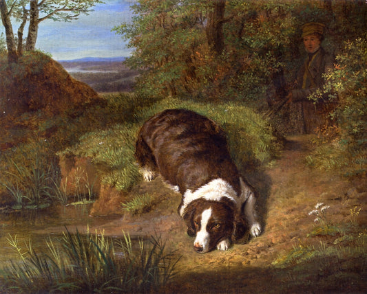 Count Esterházy's Hunting Dog, Lying by  the Stream, vintage artwork by Ferdinand Georg Waldmüller, A3 (16x12") Poster Print