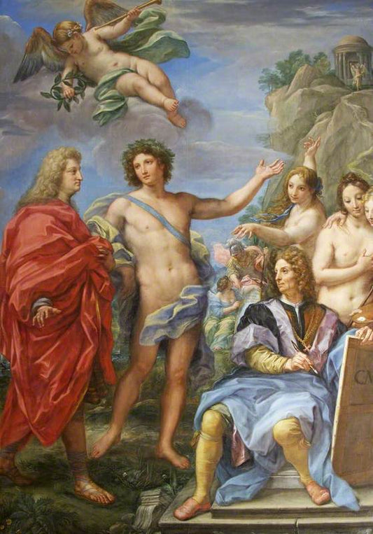 Marchese Niccolò Maria Pallavicini Guided to the Temple of Virtue by  Apollo, with Self Portrait, vintage artwork by Carlo Maratta, 12x8" (A4) Poster