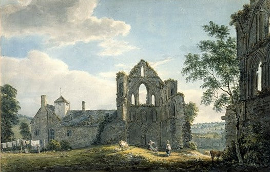 Wenlock Abbey, Shropshire, The South Transept and Converted Prior's Lodge, vintage artwork by Paul Sandby , R.A., 12x8" (A4) Poster