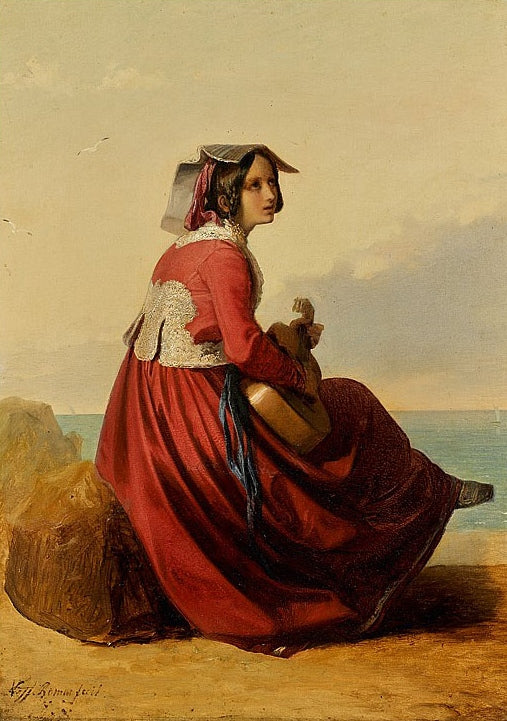 Une jeune Romaine à la Guitare, vintage artwork by Karl von Neff, A3 (16x12") Poster Print