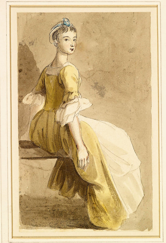 A Seated Girl, vintage artwork by Paul Sandby , R.A., 12x8" (A4) Poster