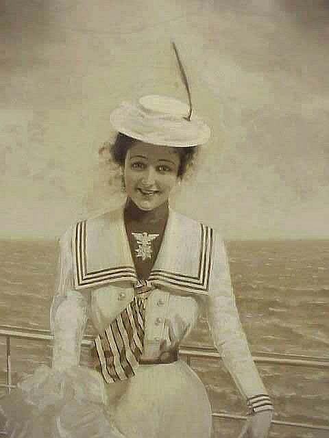 Portrait of a Girl with Parasol on a Boat (Texas Gulf Coast) - detail, vintage artwork by Audley Dean Nichols, 12x8" (A4) Poster
