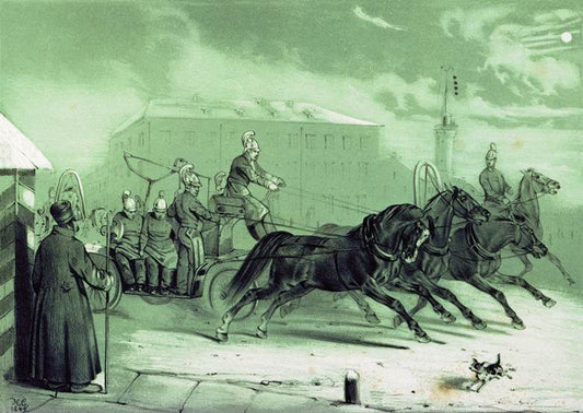 Firefighters in St. Petersburg, vintage artwork by Nikolai Sverchkov, A3 (16x12") Poster Print