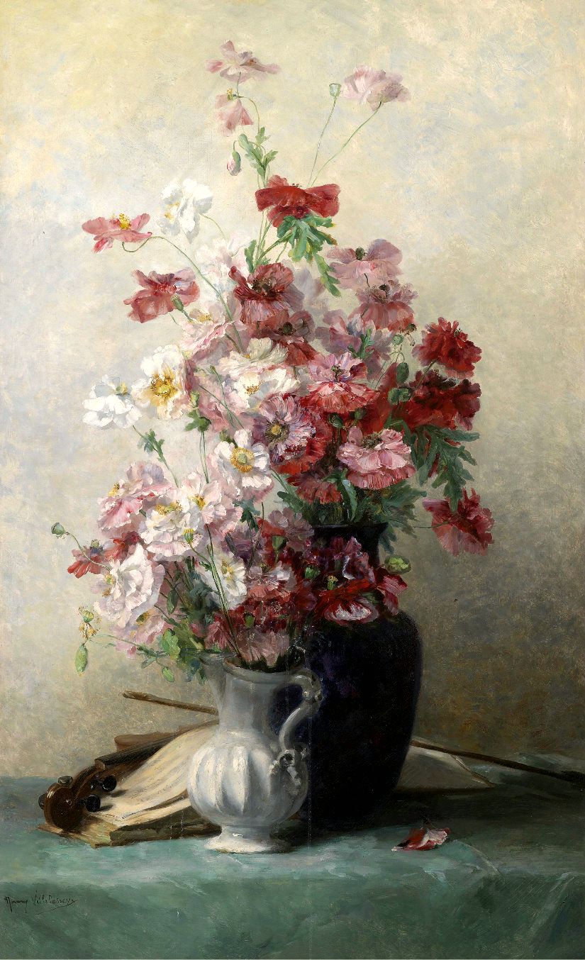 Poppies in a Vase by Jenny Villebesseyx,A3(16x12")Poster