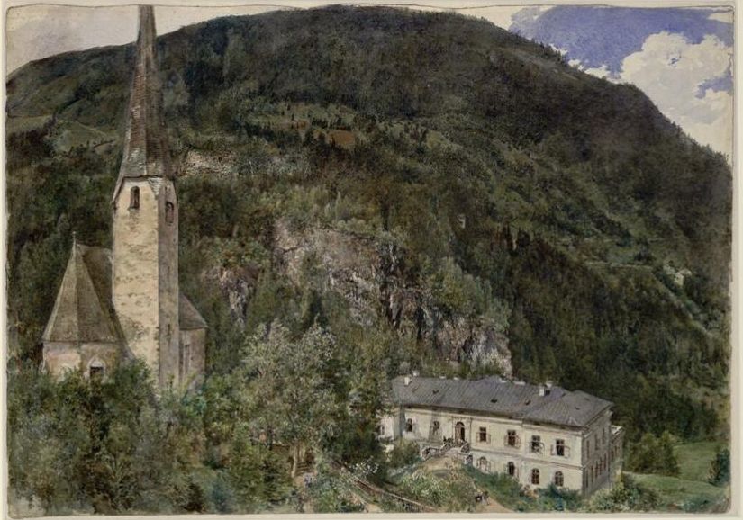 St. Nicholas Church in Gastein, vintage artwork by Rudolf von Alt, A3 (16x12") Poster Print