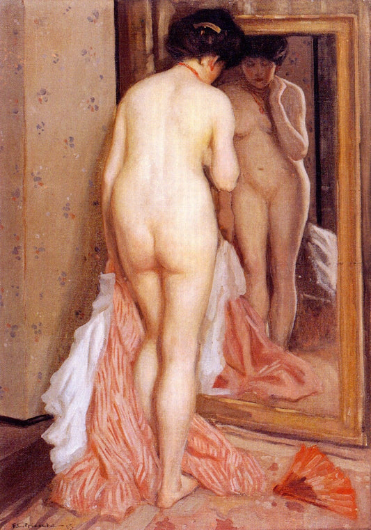 Before the Mirror, vintage artwork by Frederick Carl Frieseke, 12x8" (A4) Poster