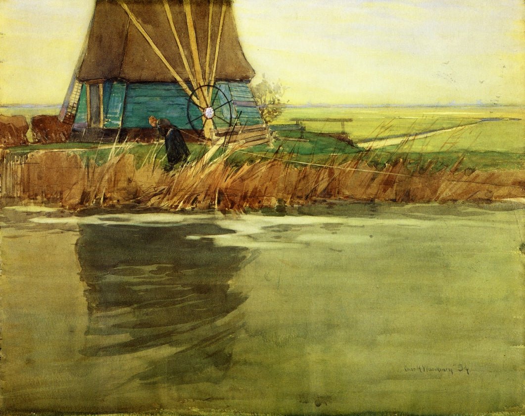 Canal Scene, Holland, vintage artwork by Charles H. Woodbury, 12x8" (A4) Poster