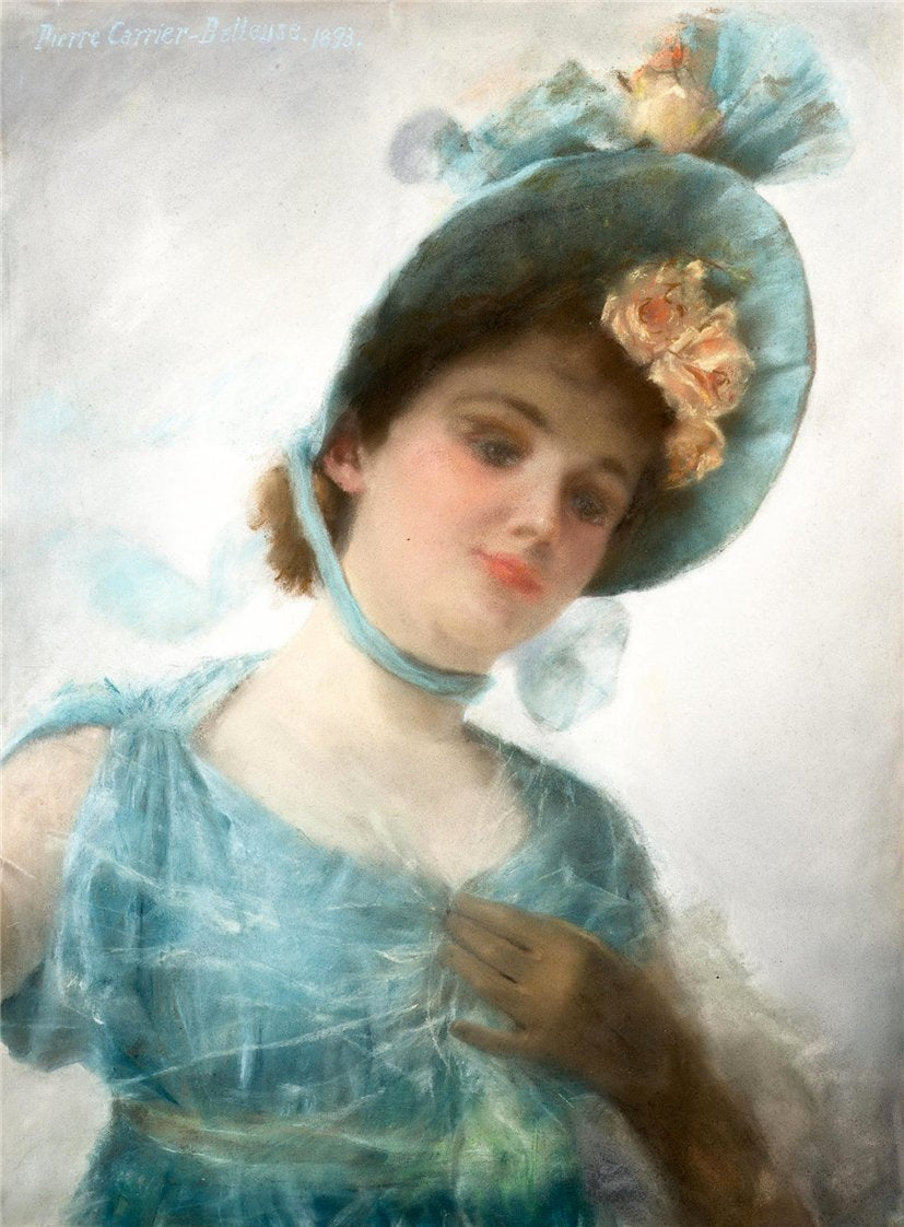The Summer Bonnet, vintage artwork by Pierre Carrier-Belleuse, 12x8" (A4) Poster