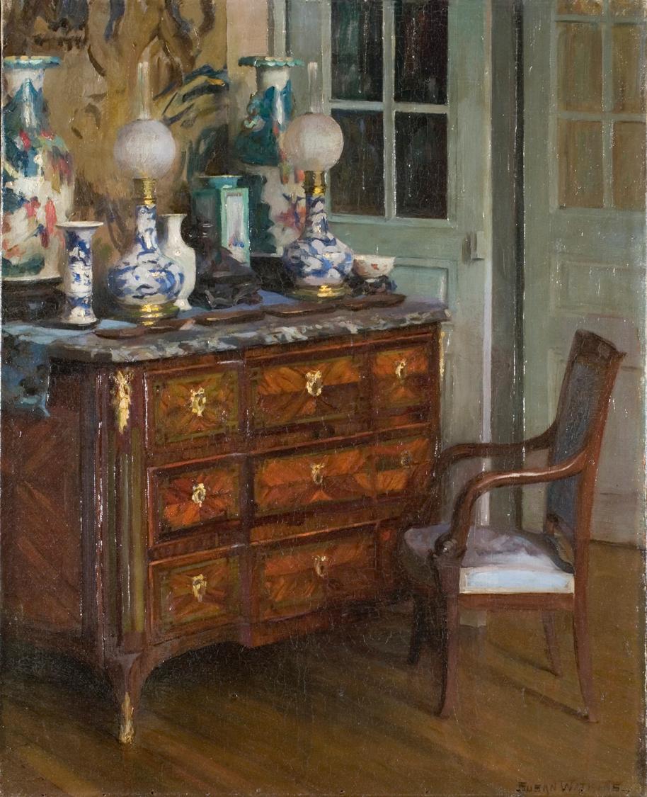 French Interior, vintage artwork by Susan Watkins, 12x8" (A4) Poster