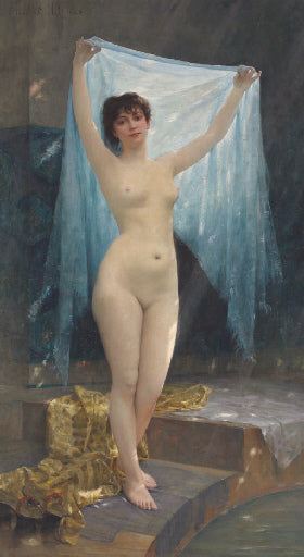 Nude with Veil, vintage artwork by Albert Aublet, 12x8" (A4) Poster