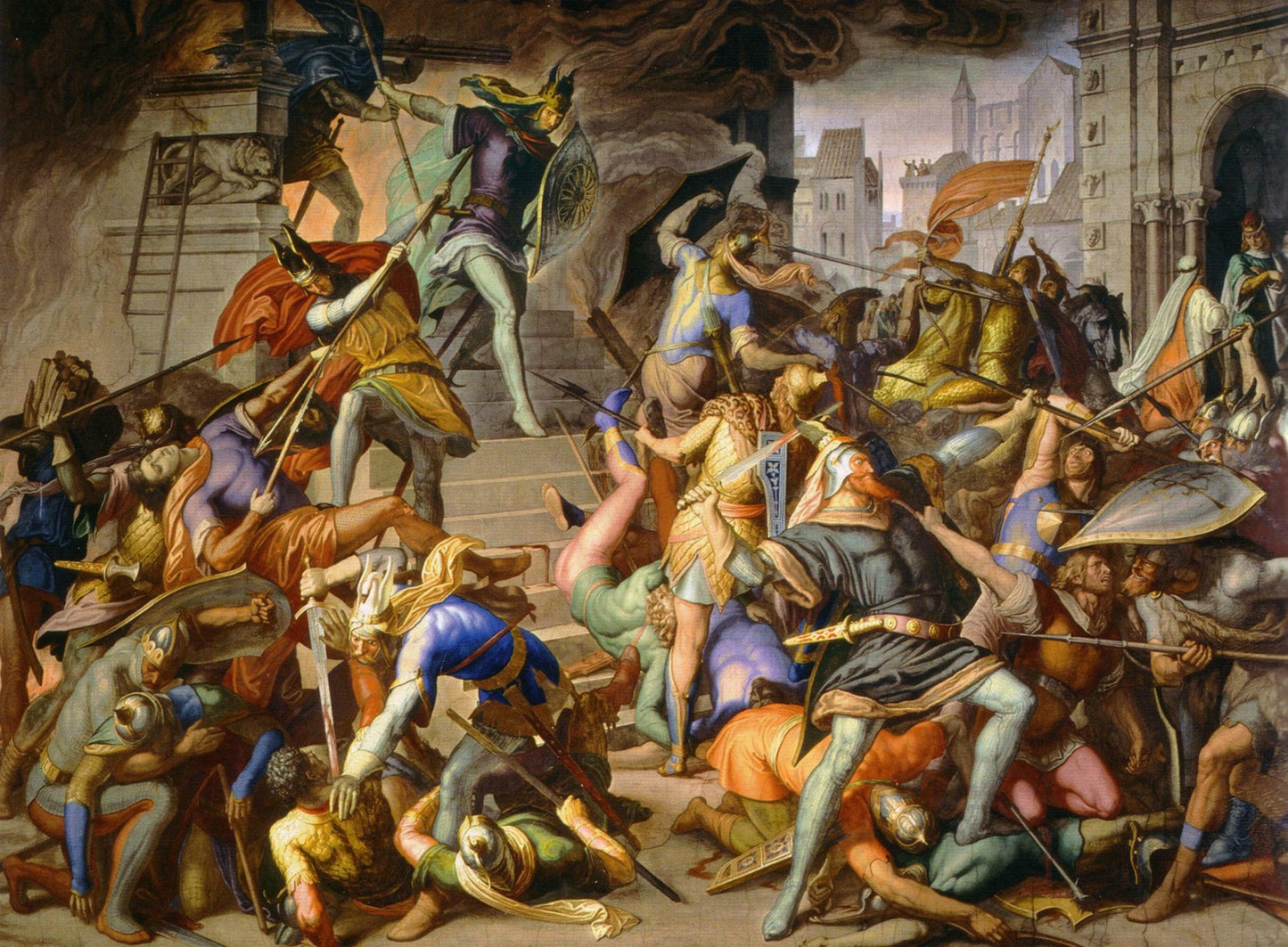 King Etzel kills the Burgundians, vintage artwork by Julius Schnorr von Carolsfeld, A3 (16x12") Poster Print