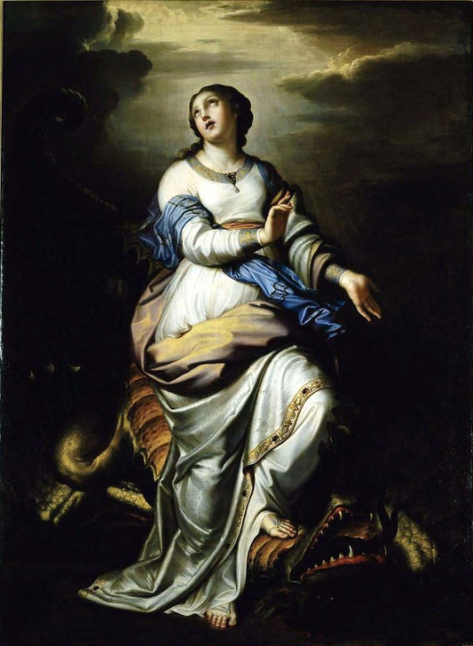 St Margaret and the Dragon, vintage artwork by Charles-Alphonse Dufresnoy, 12x8" (A4) Poster