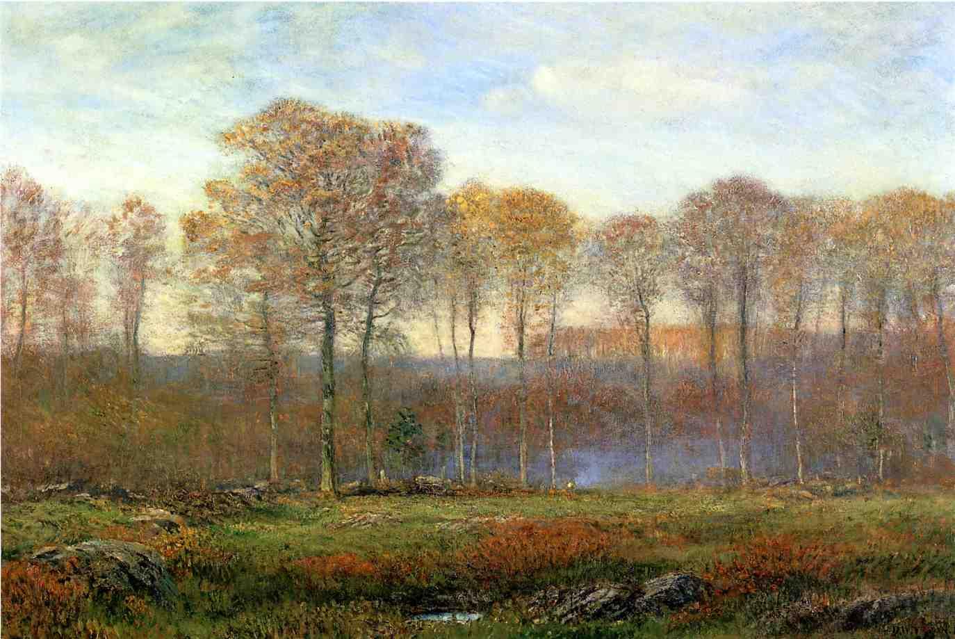 Autumn - New England, vintage artwork by Dwight W. Tryon, 12x8" (A4) Poster