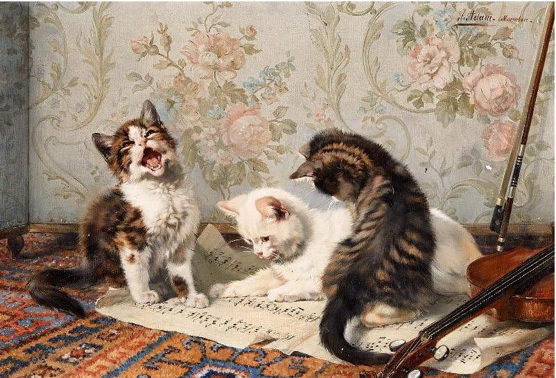 Three Kittens on a Sheet of Music, vintage artwork by Julius Adam, 12x8" (A4) Poster