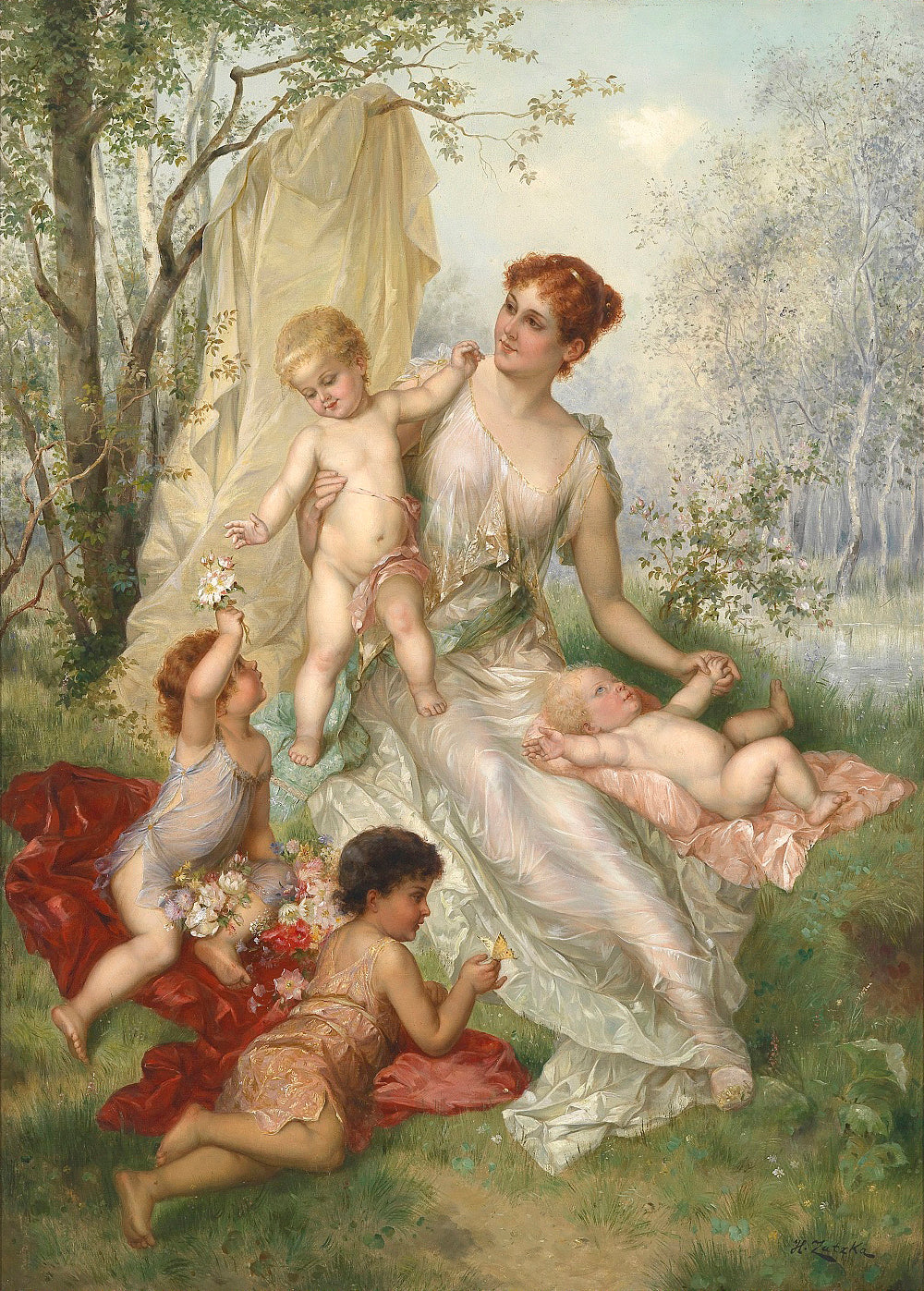 Mother And Children by Hans Zatzka,A3(16x12")Poster