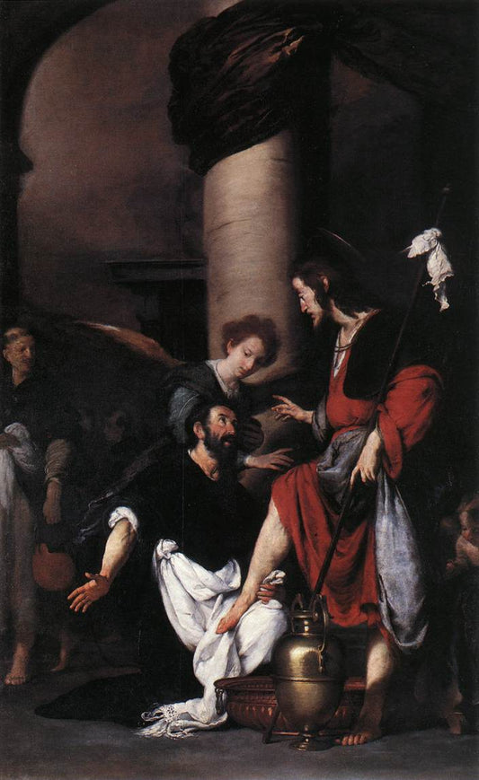 Saint Augustine Washing the Feet of Christ, vintage artwork by Bernardo Strozzi, 12x8" (A4) Poster