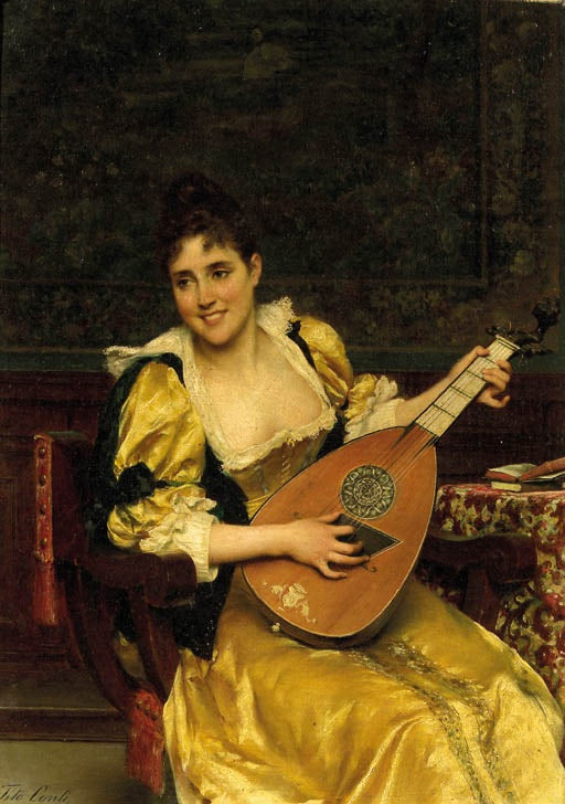 Lute Player, vintage artwork by Tito Conti, 12x8" (A4) Poster