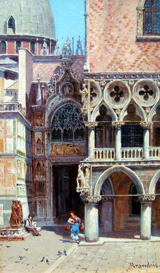 Entrance to Doges Palace, Venice, vintage artwork by Antonietta Brandeis, 12x8" (A4) Poster