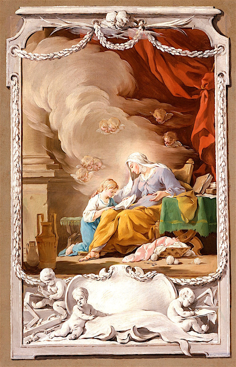 St. Anne Revealing to the Virgin the Prophecy of Isaiah, vintage artwork by Noel Halle, 12x8" (A4) Poster