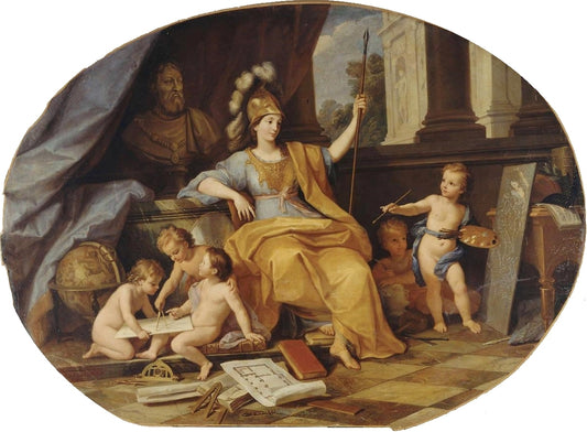 Minerva and the Arts, vintage artwork by Louis de Boullogne the Younger, 12x8" (A4) Poster